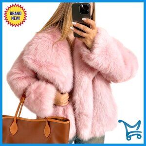 Faux Fur Coat Fluffy Jacket Long Sleeve Lapel Shaggy Parka Elegant Winter Wear